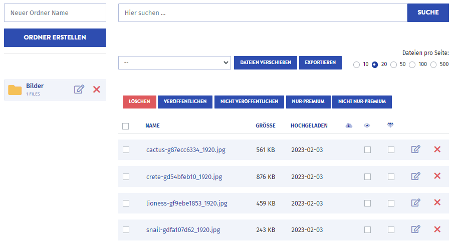 Die Datei Verwaltung des Hoster ddownload.com